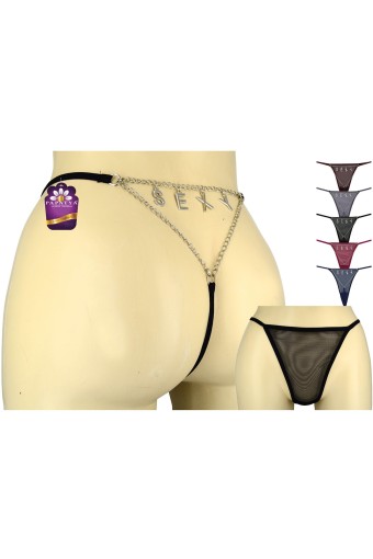 PAPATYA - Papatya Kadın Tanga Külot Önü Tül Arkası İp Arka Üstü Zincirli Sexy Yazılı