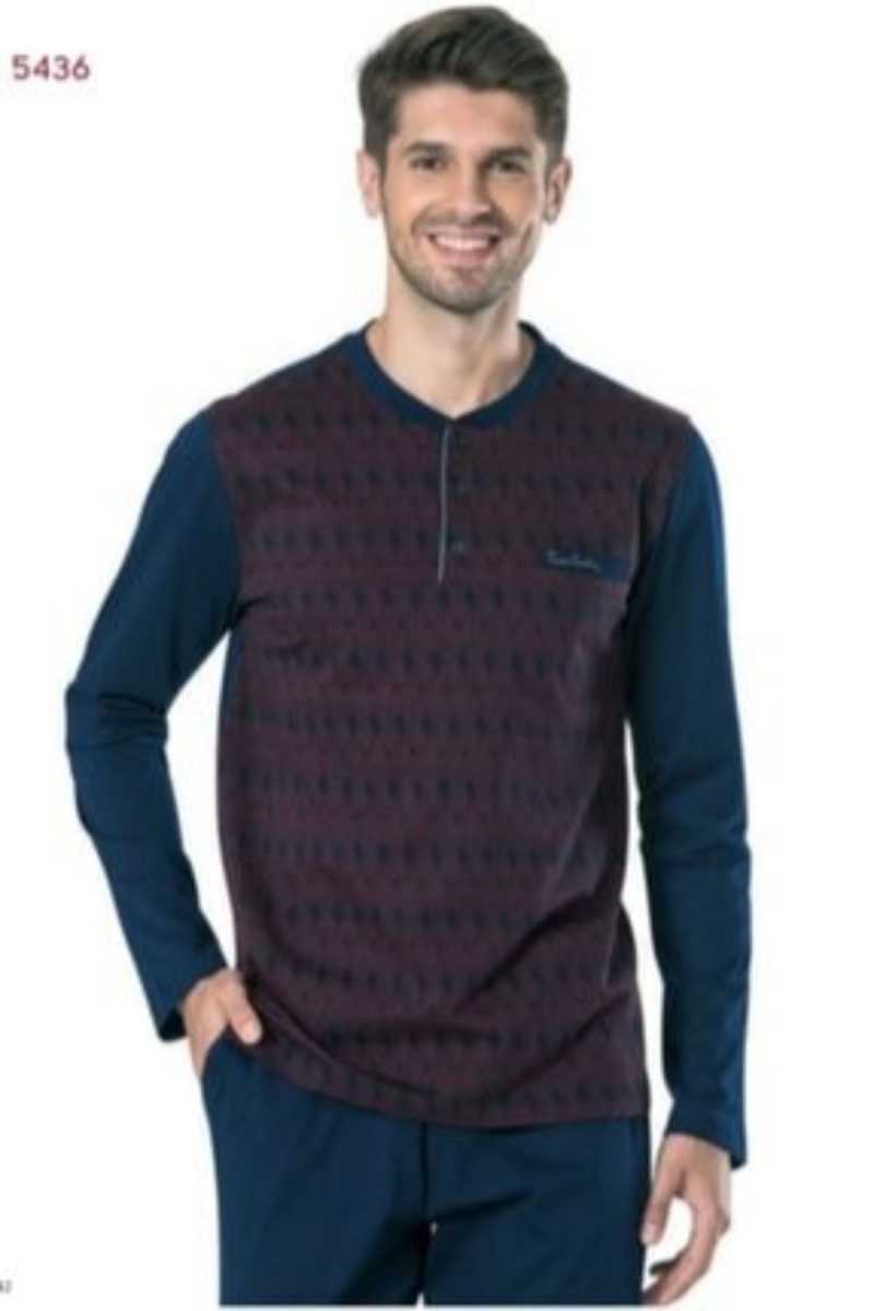 Pierre Cardin Erkek Çeyizlik Pijama Takımı 3 Düğmeli Jakar Dokumalı Pamuklu - Thumbnail