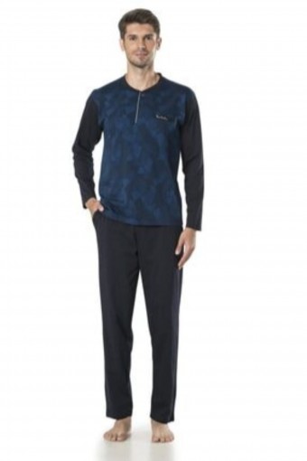 PİERRE CARDİN-PENTEKS OUTLET - Pierre Cardin Erkek Çeyizlik Pijama Takımı 3 Düğmeli Jakar Dokumalı Pamuklu