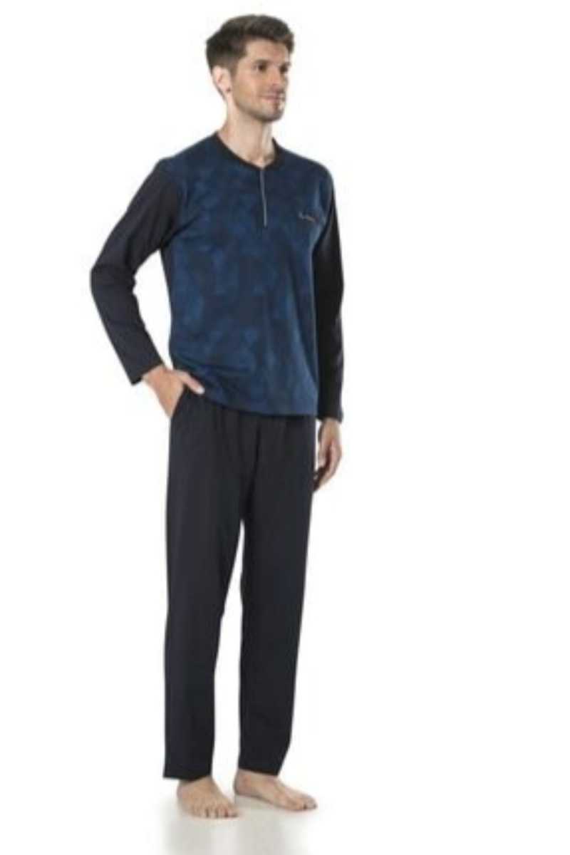 Pierre Cardin Erkek Çeyizlik Pijama Takımı 3 Düğmeli Jakar Dokumalı Pamuklu - Thumbnail