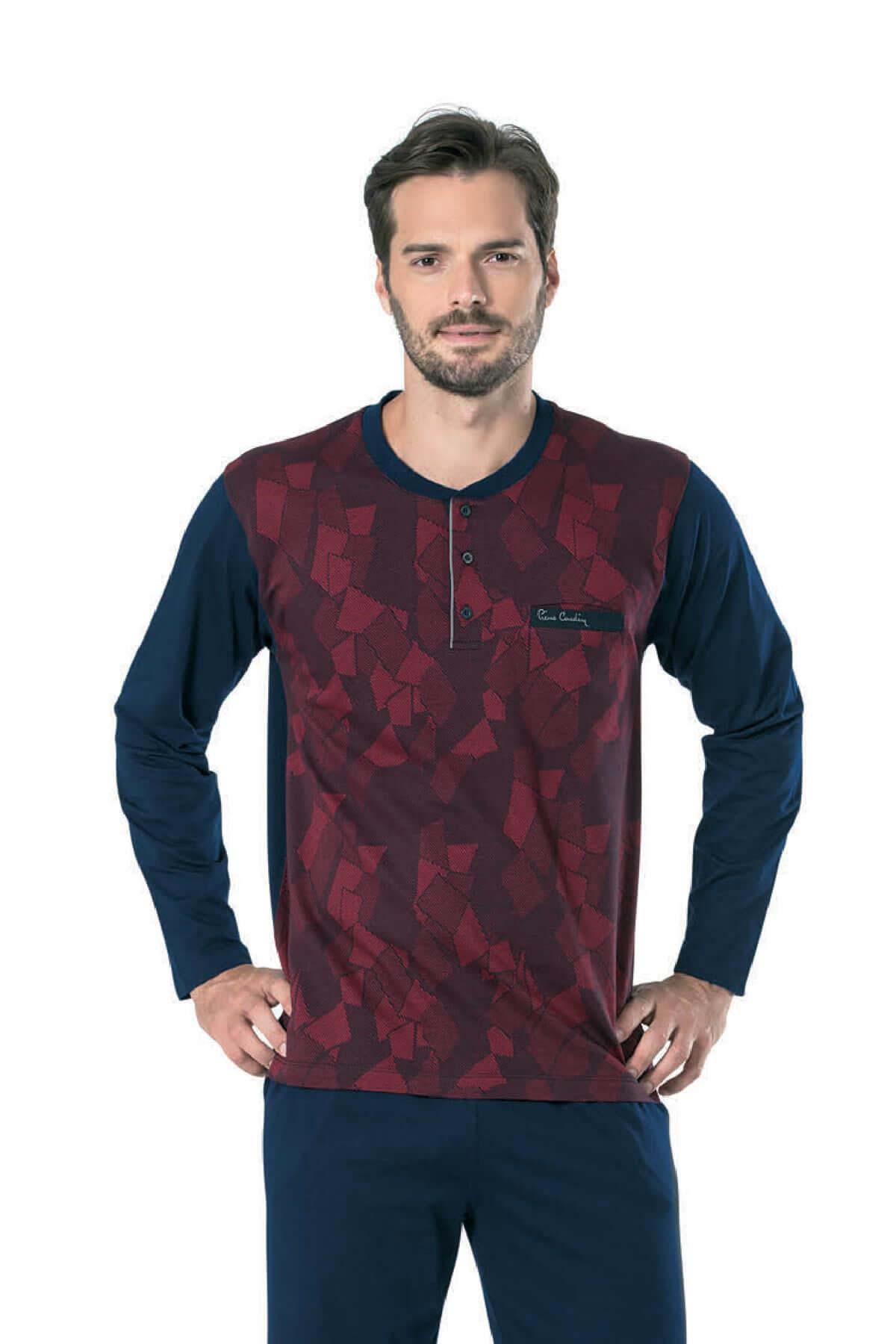 Pierre Cardin Erkek Çeyizlik Pijama Takımı 3 Düğmeli Jakar Dokumalı Pamuklu - Thumbnail