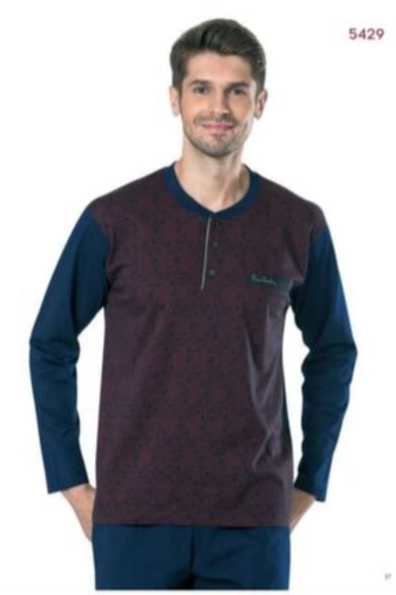 Pierre Cardin Erkek Çeyizlik Pijama Takımı 3 Düğmeli Jakar Dokumalı Pamuklu - Thumbnail