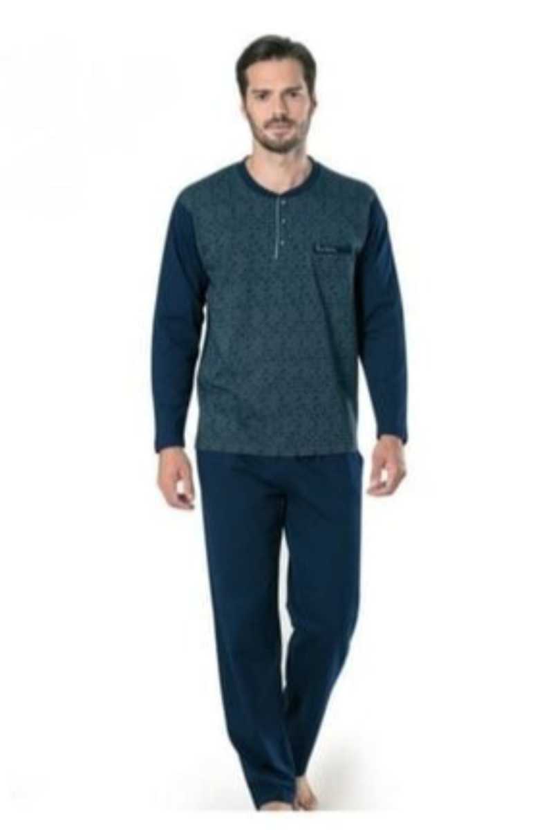 Pierre Cardin Erkek Çeyizlik Pijama Takımı 3 Düğmeli Jakar Dokumalı Pamuklu - Thumbnail