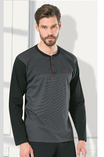 PİERRE CARDİN-PENTEKS OUTLET - Pierre Cardin Erkek Pijama Takımı Jakarlı Çizgili (1)