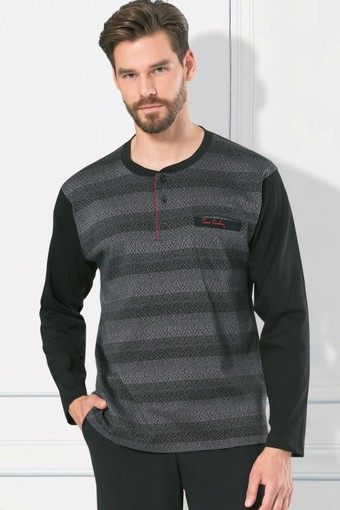 PİERRE CARDİN-PENTEKS OUTLET - Pierre Cardin Erkek Pijama Takımı Jakarlı Çizgili (1)