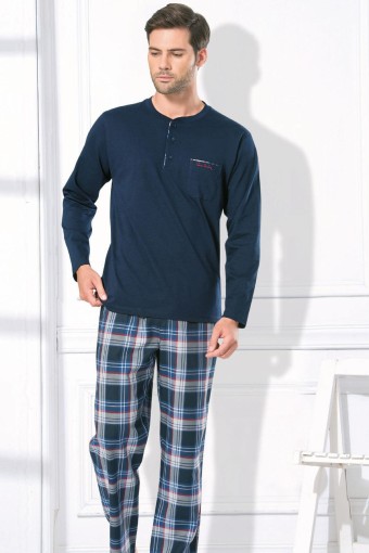 PİERRE CARDİN-PENTEKS OUTLET - Pierre Cardin Erkek Pijama Takımı Ekoseli 3 Düğmeli (1)