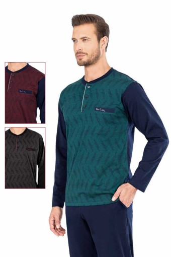 PİERRE CARDİN-PENTEKS - Pierre Cardin Erkek Pijama Takımı Uzun Kollu Jakarlı (1)