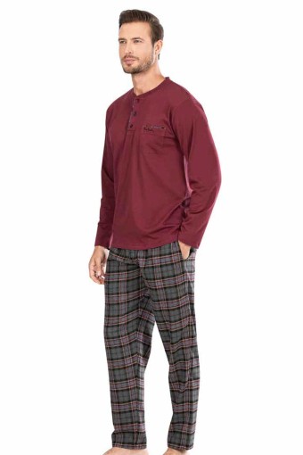 PİERRE CARDİN-PENTEKS - Pierre Cardin Erkek Pijama Takımı Uzun Kollu Penye Alt Ekoseli