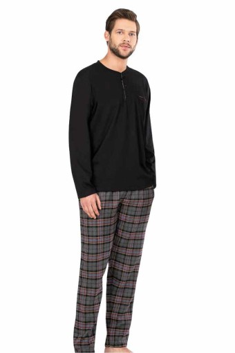 PİERRE CARDİN-PENTEKS - Pierre Cardin Erkek Pijama Takımı Uzun Kollu Penye Alt Ekoseli (1)