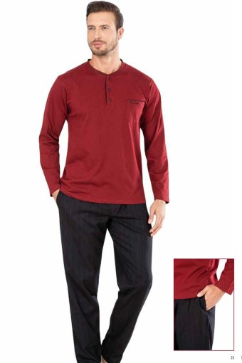 PİERRE CARDİN-PENTEKS - Pierre Cardin Erkek Pijama Takımı Uzun Kollu Penye Yakası Düğmeli Alt Çizgili