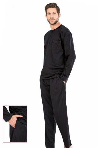 PİERRE CARDİN-PENTEKS - Pierre Cardin Erkek Pijama Takımı Uzun Kollu Penye Yakası Düğmeli Alt Çizgili (1)
