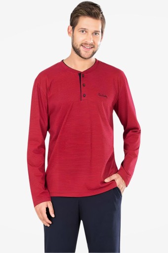 PİERRE CARDİN-PENTEKS - Pierre Cardin Erkek Pijama Takımı Uzun Kollu Penye Yakası Düğmeli