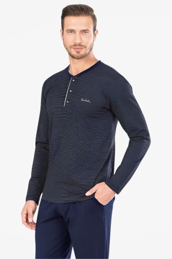 PİERRE CARDİN-PENTEKS - Pierre Cardin Erkek Pijama Takımı Uzun Kollu Penye Yakası Düğmeli (1)