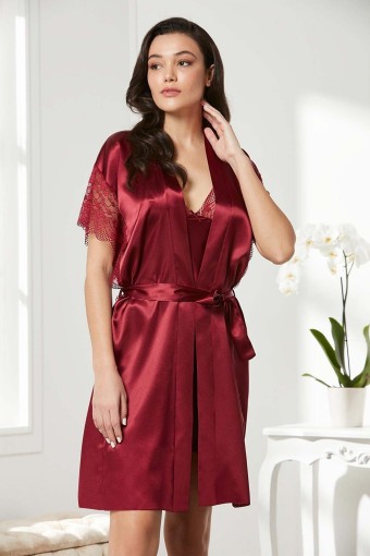 PİERRE CARDİN-JALE - Pierre Cardin Gecelik Sabahlık Takım - Bordo - XL