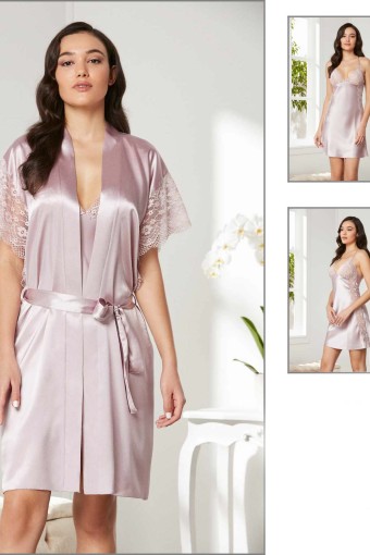 PİERRE CARDİN-JALE - Pierre Cardin Gecelik Sabahlık Takım - Pudra - M