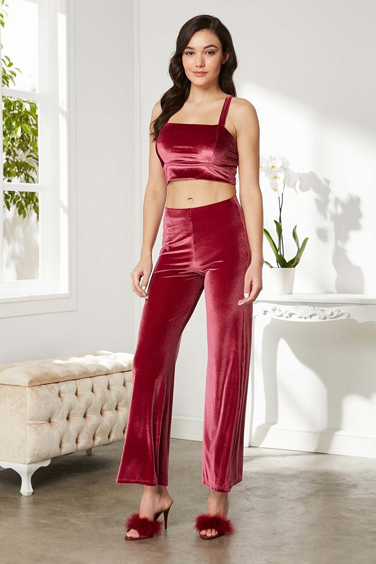 Pierre Cardin Kadın Kadife 3lü Çeyizlik Pijama Takımı - Thumbnail