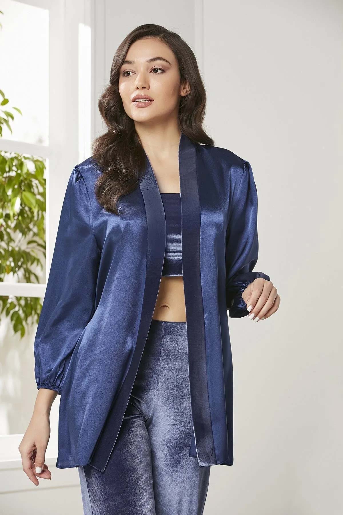 Pierre Cardin Kadın Kadife 3lü Çeyizlik Pijama Takımı - Thumbnail