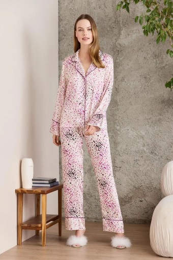 PİERRE CARDİN-JALE - Pierre Cardin Kadın Boydan Düğmeli Saten Pijama Takımı