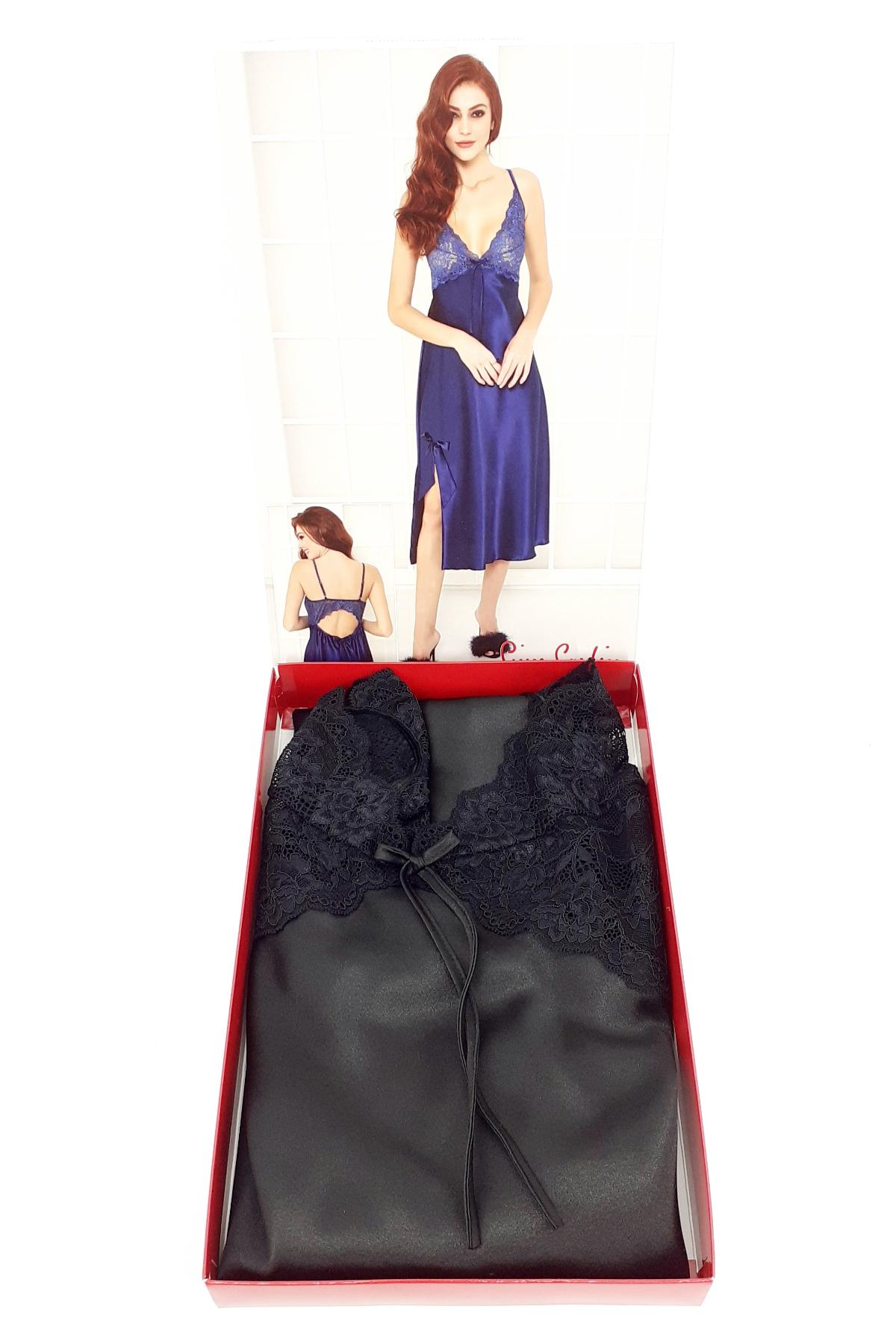 Pierre Cardin Kadın Fantezi Gecelik Dantelli Yırtmaçlı Saten - Thumbnail