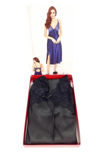 PİERRE CARDİN-JALE OUTLET - Pierre Cardin Kadın Fantezi Gecelik Dantelli Yırtmaçlı Saten (1)