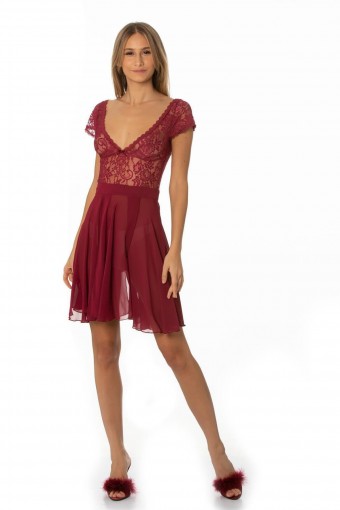 PİERRE CARDİN-JALE - Pierre Cardin Kadın Fantezi Gecelik Kısa Saten Dantelli