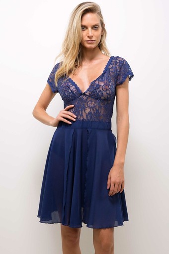 PİERRE CARDİN-JALE - Pierre Cardin Kadın Fantezi Gecelik Kısa Saten Dantelli