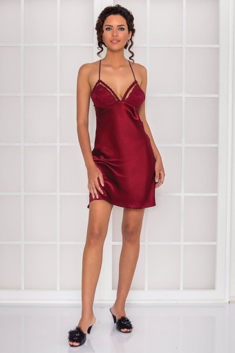 PİERRE CARDİN-JALE - Pierre Cardin Kadın Fantezi Gecelik Sabahlık Takım Güpürlü Kısa Saten (1)