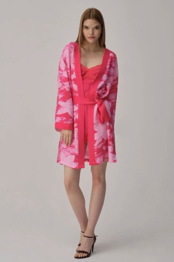 PİERRE CARDİN-JALE PREMİUM - Pierre Cardin Kadın Fantezi Gecelik Sabahlık Takım İpek Saten Desenli