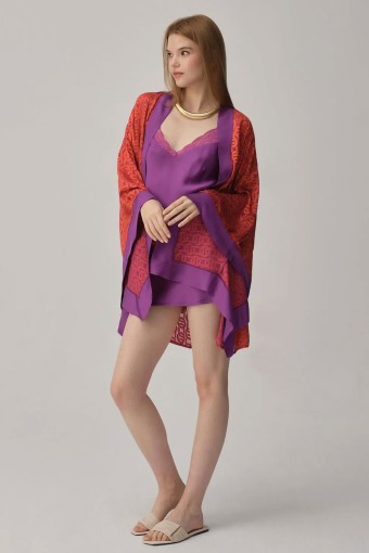 PİERRE CARDİN-JALE PREMİUM - Pierre Cardin Kadın Fantezi Gecelik Sabahlık Takım İpek Saten Desenli (1)