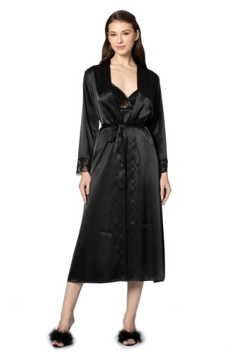 PİERRE CARDİN-JALE - Pierre Cardin Kadın Fantezi Gecelik Sabahlık Takım Kaplı Dantelli Saten