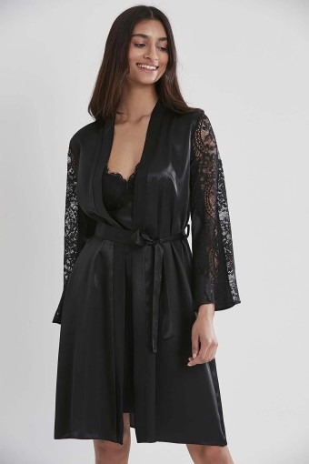 PİERRE CARDİN-JALE - Pierre Cardin Kadın Fantezi Gecelik Sabahlık Takım Kolları Dantelli Saten (1)