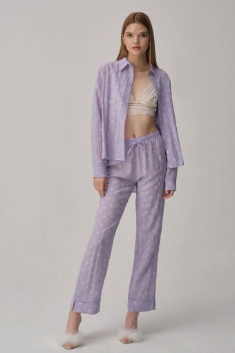 PİERRE CARDİN-JALE PREMİUM - Pierre Cardin Kadın Gömlek Yaka 3'lü Pijama Takımı Büstiyerli Dantelli (1)