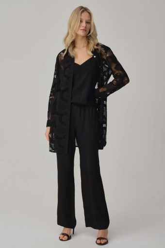 PİERRE CARDİN-JALE PREMİUM - Pierre Cardin Kadın Gömlek Yaka 3'lü Pijama Takımı Transparan İp Askılı