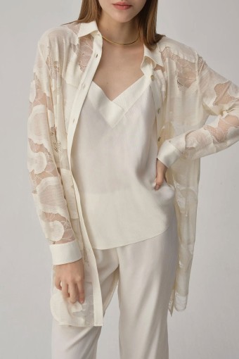 PİERRE CARDİN-JALE PREMİUM - Pierre Cardin Kadın Gömlek Yaka 3'lü Pijama Takımı Transparan İp Askılı (1)