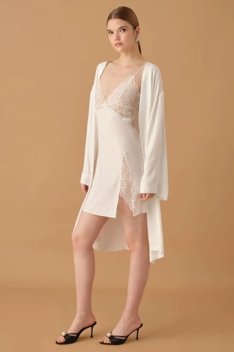 PİERRE CARDİN-JALE PREMİUM - Pierre Cardin Kadın İpek Saten 6'lı Set Kısa Büstiyerli Dantelli