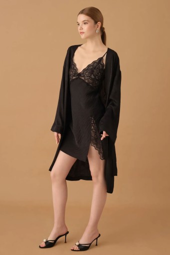 PİERRE CARDİN-JALE PREMİUM - Pierre Cardin Kadın İpek Saten 6'lı Set Kısa Büstiyerli Dantelli