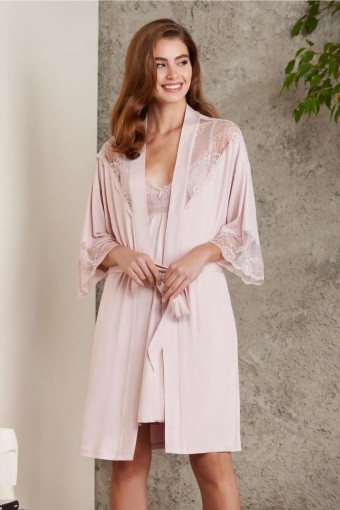 PİERRE CARDİN-JALE - Pierre Cardin Kadın Penye Fantezi Gecelik Sabahlık Takım