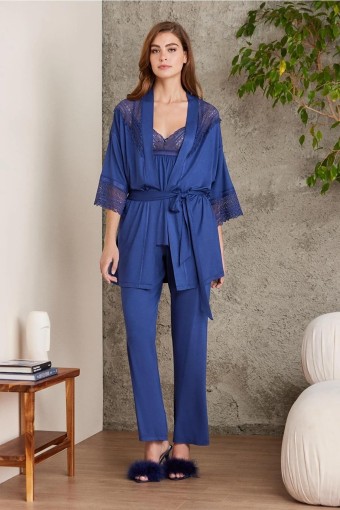 PİERRE CARDİN-JALE - Pierre Cardin Kadın Penye 3'lü Pijama Takımı - Lacivert - M (1)