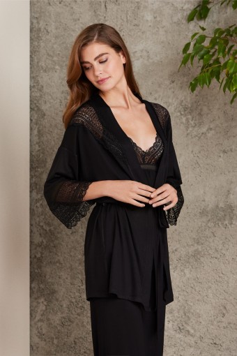 PİERRE CARDİN-JALE - Pierre Cardin Kadın Penye 3'lü Pijama Takımı - Siyah - XL