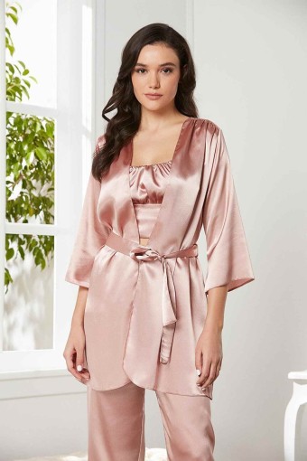 PİERRE CARDİN-JALE - Pierre Cardin Kadın Pijama Takımı 3'lü Saten (1)