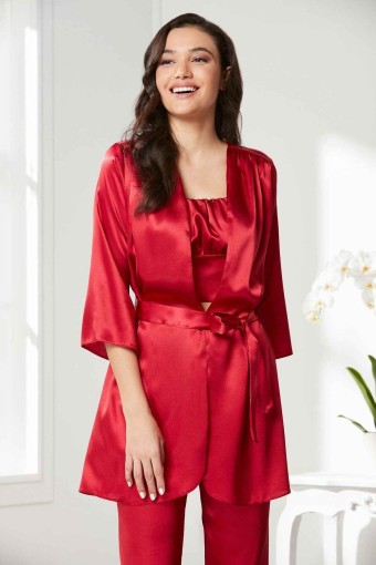 PİERRE CARDİN-JALE - Pierre Cardin Kadın Pijama Takımı 3'lü Saten (1)