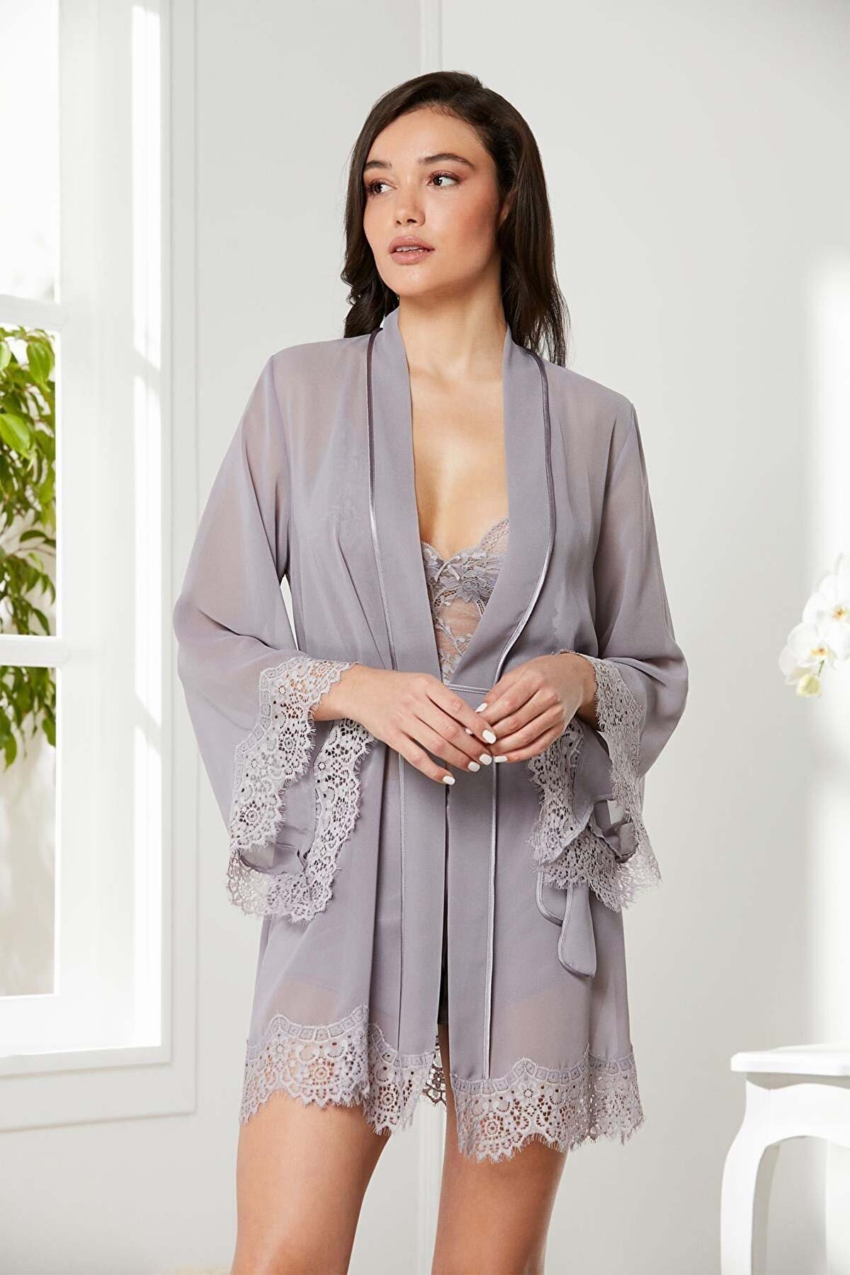 Pierre Cardin Kadın Saten 4lü Gecelik Takımı - Thumbnail