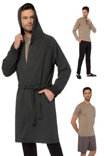 PİJALUX - Pijalüx Erkek Örme Kapüşonlu 5'li Rob Takım Pamuklu