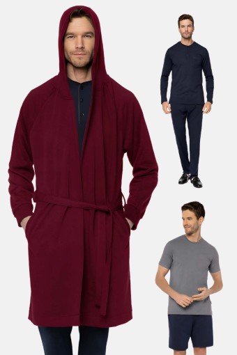 PİJALUX - Pijalüx Erkek Örme Kapüşonlu 5'li Rob Takım Pamuklu