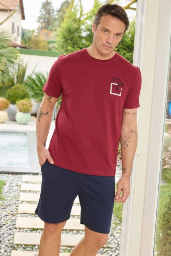 PİJAMAN - Pijaman Erkek Bermuda Takım Kısa Kollu Yazılı Bisiklet Yaka Pamuklu - Antrasit