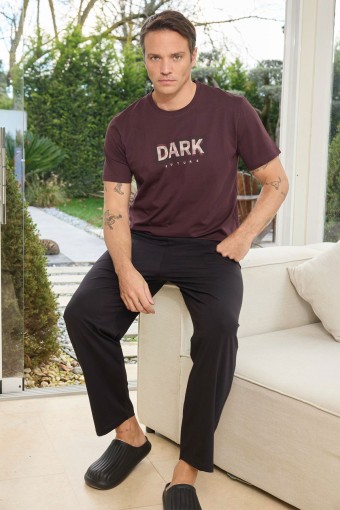 PİJAMAN - Pijaman Erkek Pijama Takımı Kısa Kollu Bisiklet Yaka Pamuklu Baskılı - Kahverengi