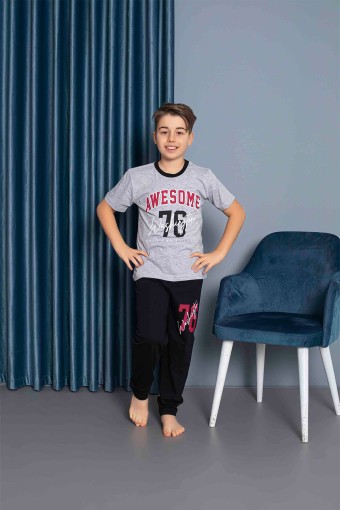 PİJAMAX - Pijamax Erkek Çocuk Pijama Takımı Kısa Kollu Baskılı - Gri