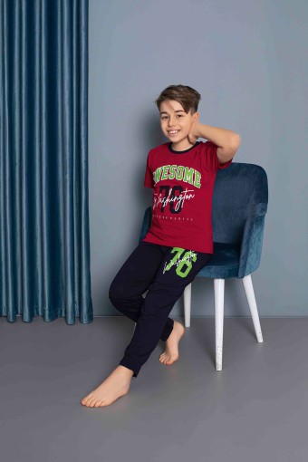PİJAMAX - Pijamax Erkek Çocuk Pijama Takımı Kısa Kollu Baskılı - Kırmızı
