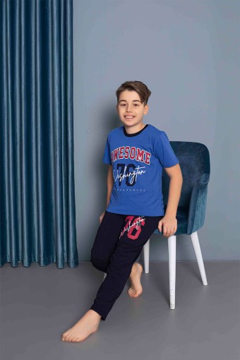 PİJAMAX - Pijamax Erkek Çocuk Pijama Takımı Kısa Kollu Baskılı - Mavi