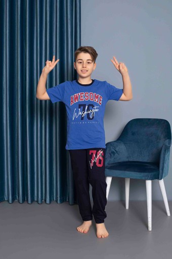 PİJAMAX - Pijamax Erkek Çocuk Pijama Takımı Kısa Kollu Baskılı - Mavi (1)